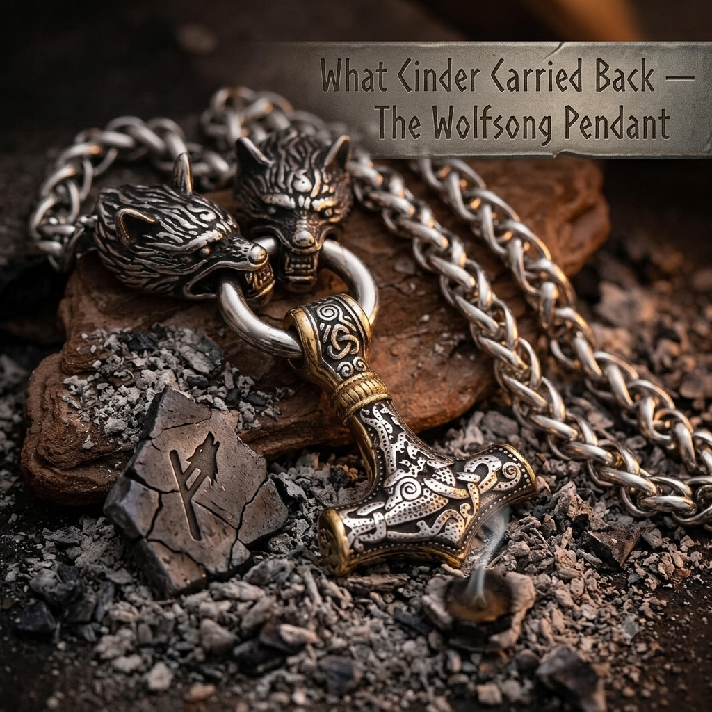 What Cinder Carried Back — The Wolfsong Pendant, Odin's wolf and Thor's hammer Norse necklace | Fenrisheim Artifacts | Pedlar's Attic