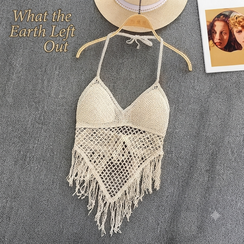 What the Earth Left Out — Chelle's Fringe Boho Tassel Knit Halter Top | Sunrise Steppes | Earthsong Enchantress | Pedlar's Attic