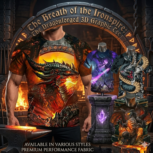The Breath of the Ironspire — Dragonforged 3D Dragon Graphic Tee | Pedlar's Attic