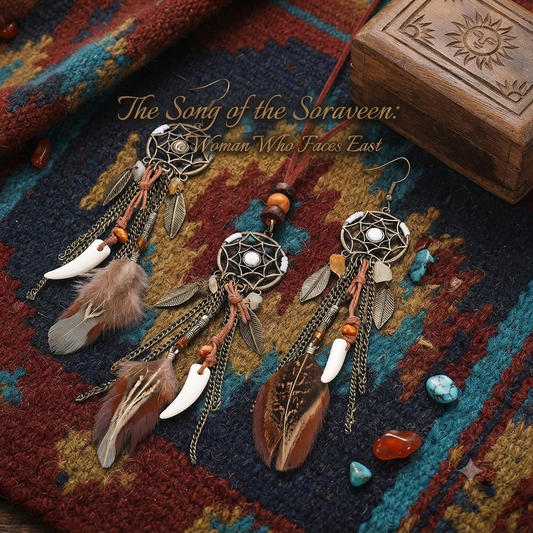 The Woman Who Faces East — Soraveen Dream Catcher Feather & Stone Necklace and Earring Set | Pedlar's Attic