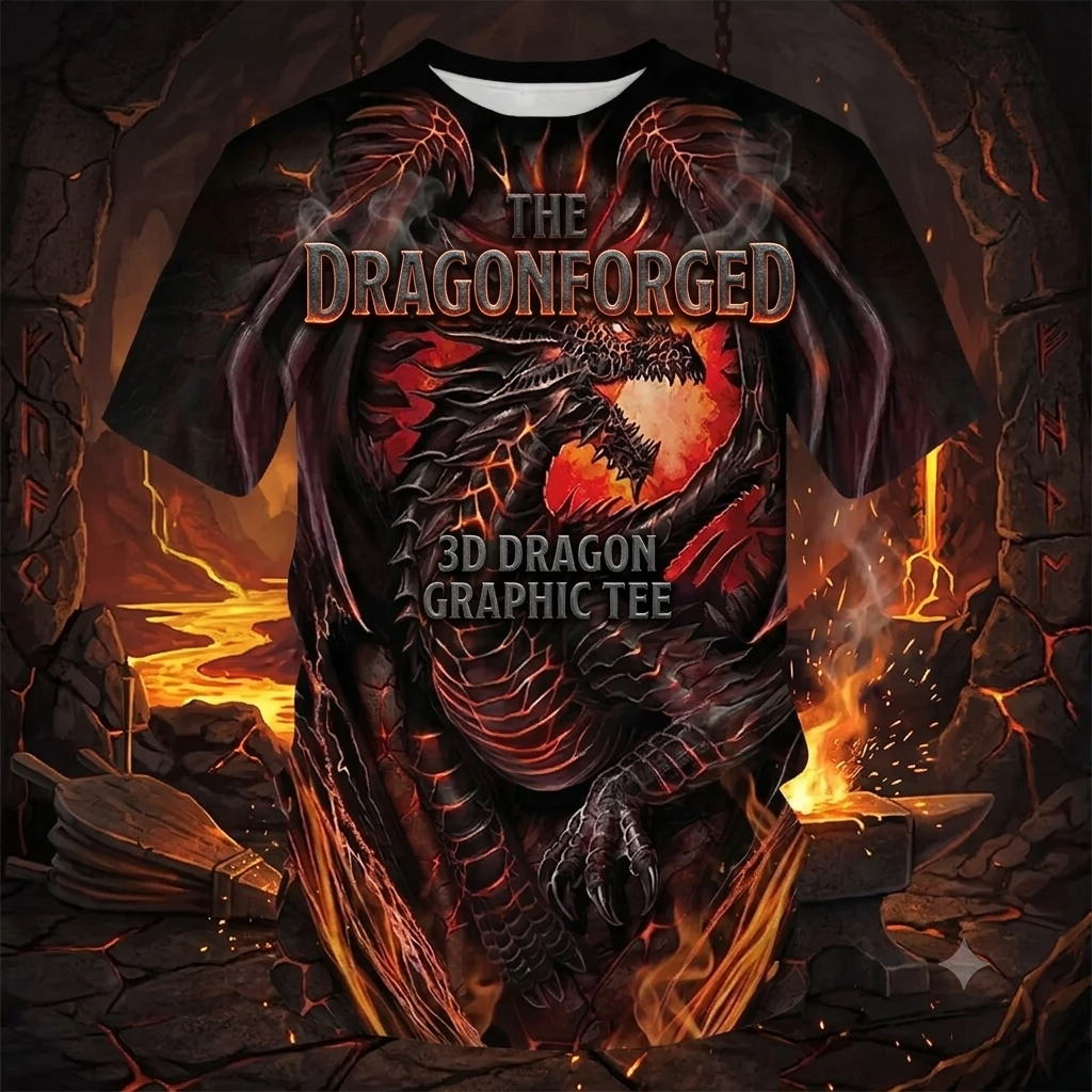 The Dragonforged 3D Dragon Graphic Tee — forged in the Ember-glass Forges of the Shattered Peaks — Dragonforged series — Pedlar's Attic