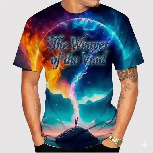 The Weaver of the Void — Cosmic Drift 3D Galaxy Space Planet Print Tee at Pedlar's Attic