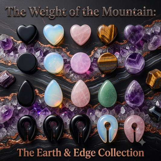 The Weight of the Mountain: The Earth & Edge Collection | Dew Drop Stone Ear Plugs & Gauges | The Aether-Reach | Pedlar's Attic