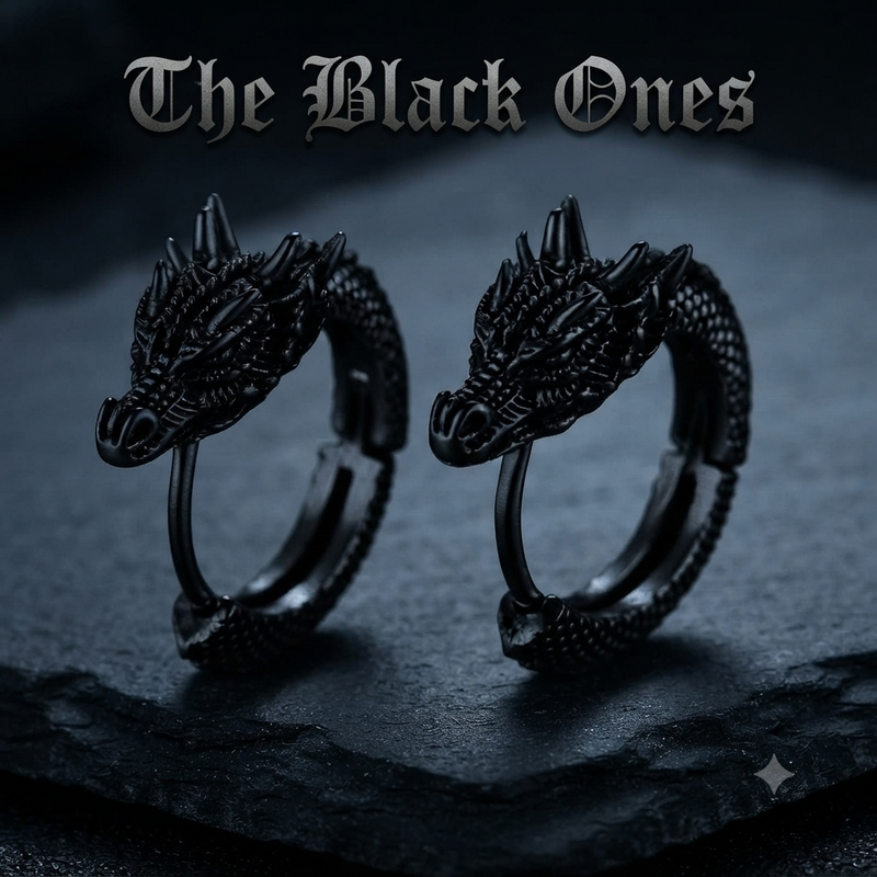 The Black Ones — Dragonjaw Hoops Gothic Dragon Hoop Earrings | Dragonforged | Pedlar's Attic