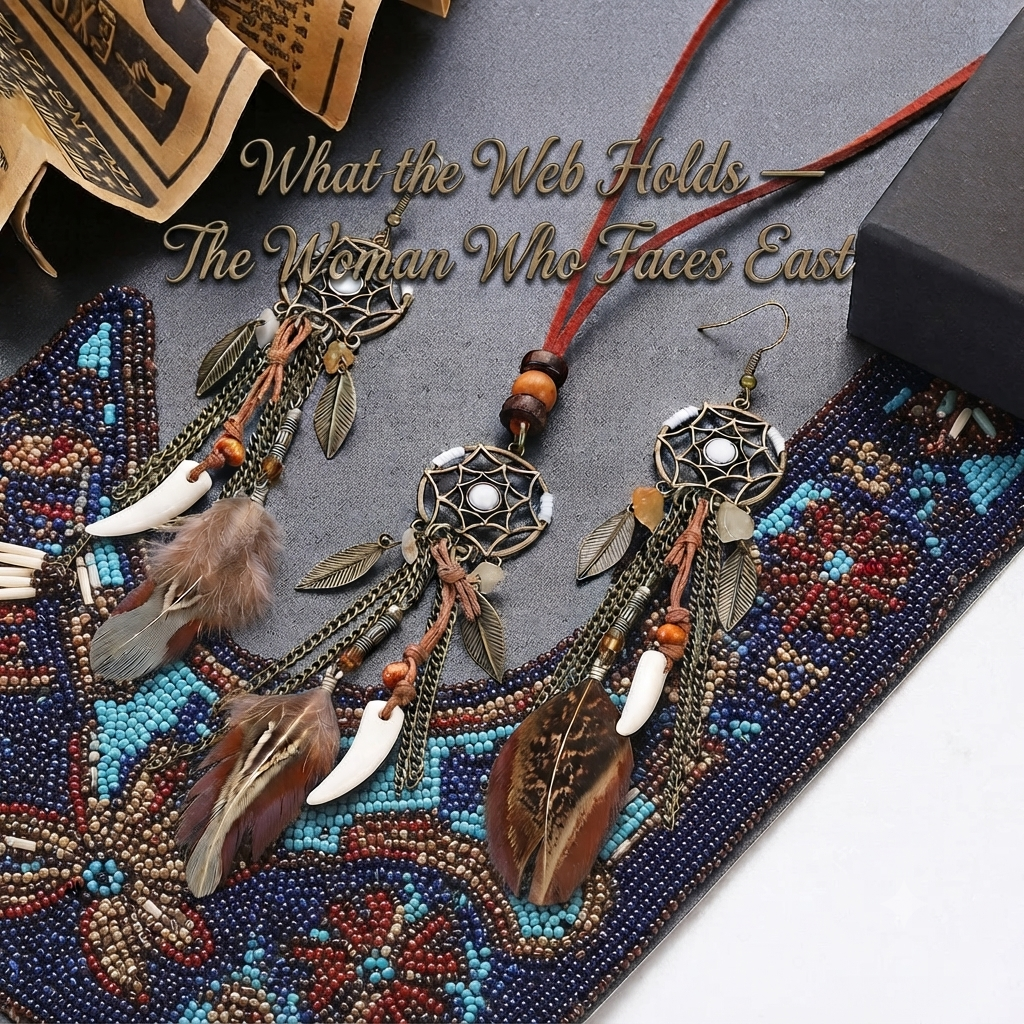 The Woman Who Faces East — Soraveen Dream Catcher Feather & Stone Necklace and Earring Set | Pedlar's Attic