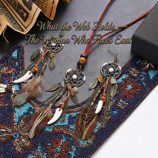 The Woman Who Faces East — Soraveen Dream Catcher Feather & Stone Necklace and Earring Set | Pedlar's Attic