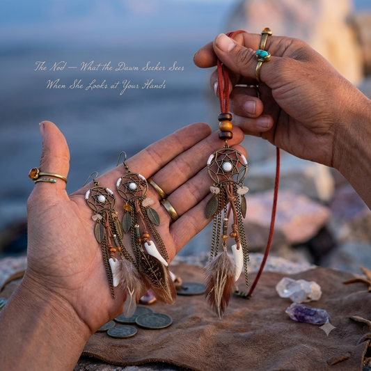 The Woman Who Faces East — Soraveen Dream Catcher Feather & Stone Necklace and Earring Set | Earthsong Enchantress | Pedlar's Attic