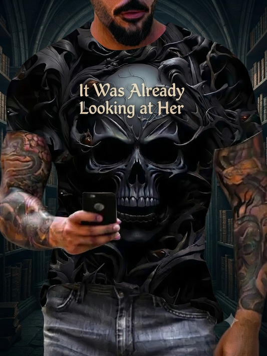 It Was Already Looking at Her — The Skull Speaks Men's Horror Graphic Tee | Pedlar's Attic