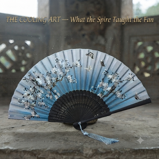 The Cooling Art — Elegant Essence Bamboo Silk Fan | Spire Peaks | Earthsong Enchantress | Pedlar's Attic