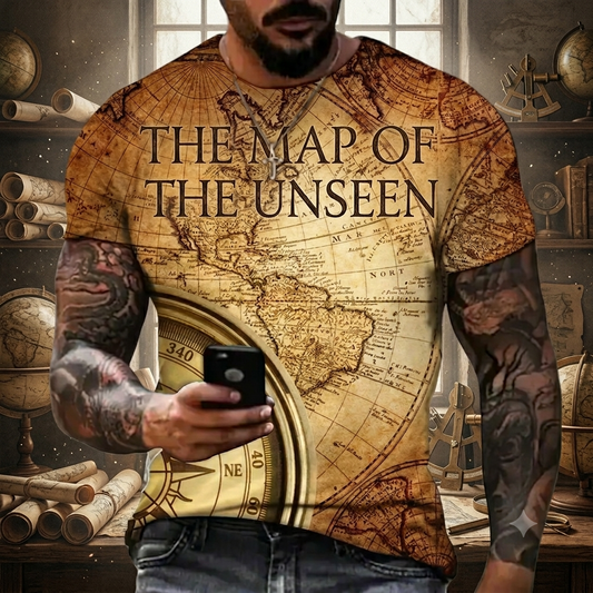 The Map of the Unseen — Lost & Found Retro Maps, Compass & Celestial 3D Print Tee | Aether-Reach Series | Pedlar's Attic