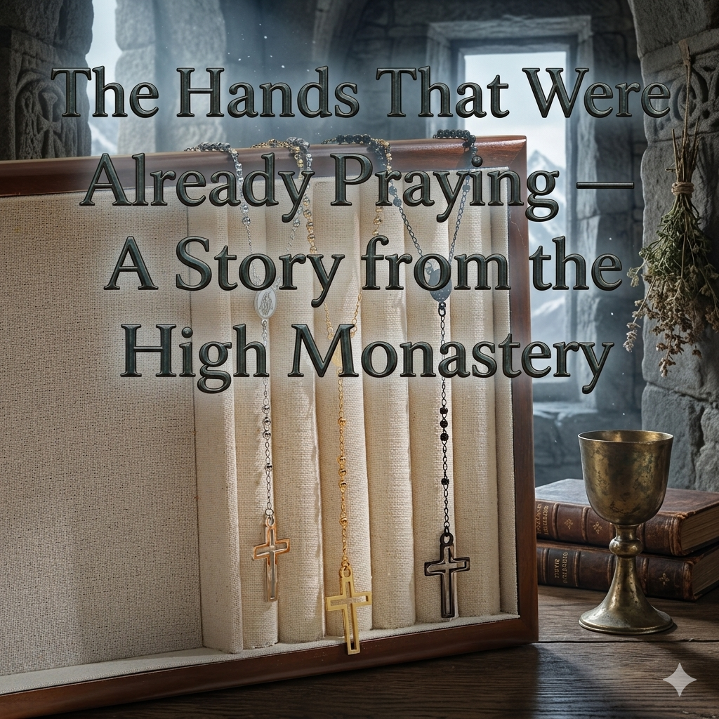 The Hands That Were Already Praying — A Story from the High Monastery | Maria Cross Rosary Pendant Necklace | Pedlar's Attic