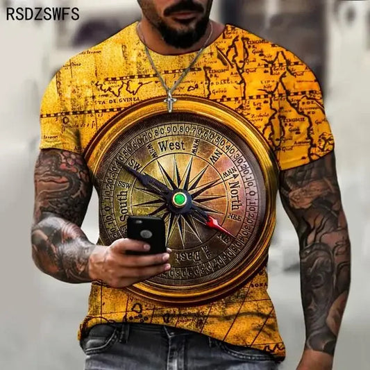 Retro compass and celestial map 3D print tee — explorer relic from Pedlar's Attic