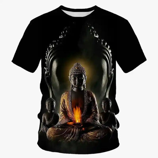 Gautama Buddha face 3D print t-shirt — Harajuku spiritual tee for men at Pedlar's Attic