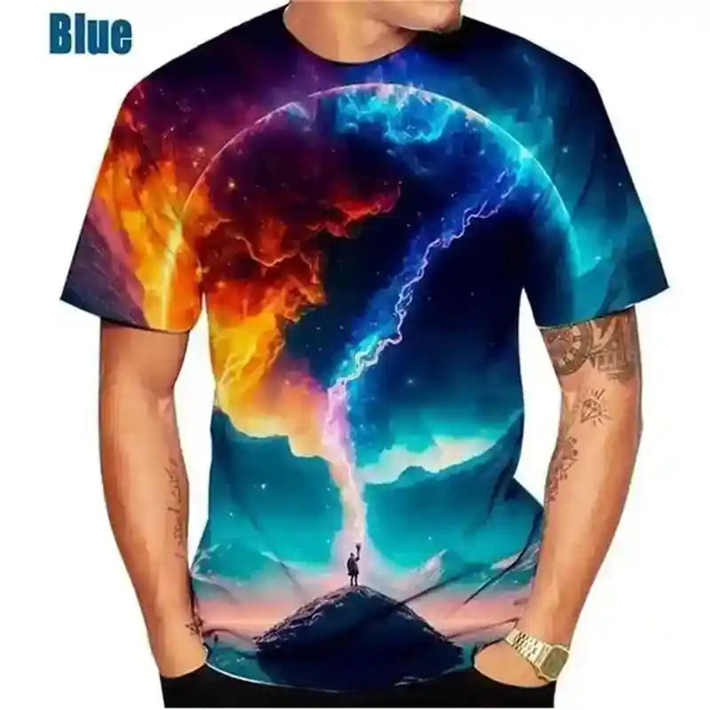 Cosmic Drift – 3D Galaxy & Space Planet Print Tee