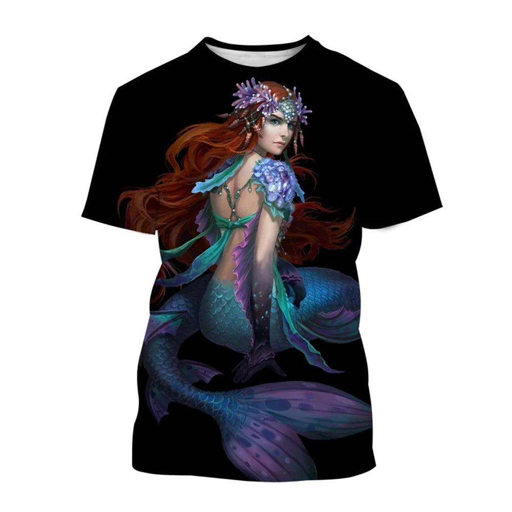 Siren's Call 3D mermaid and ocean print tee — Fiery Enchantress collection at Pedlar's Attic