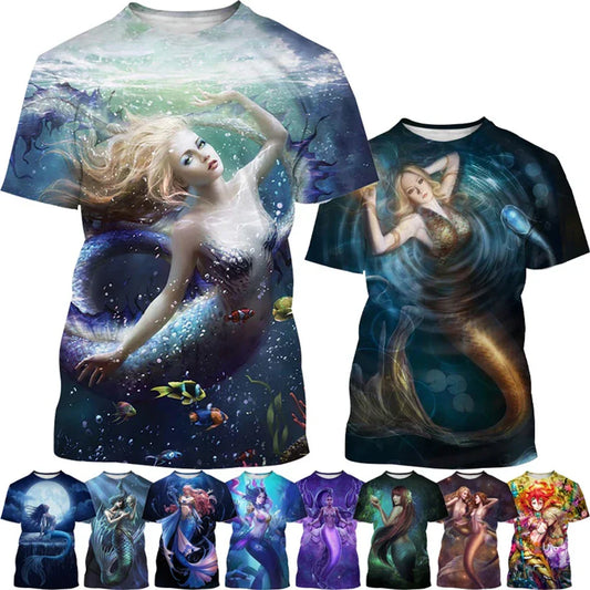 Siren's Call 3D mermaid and ocean print tee — Fiery Enchantress collection at Pedlar's Attic