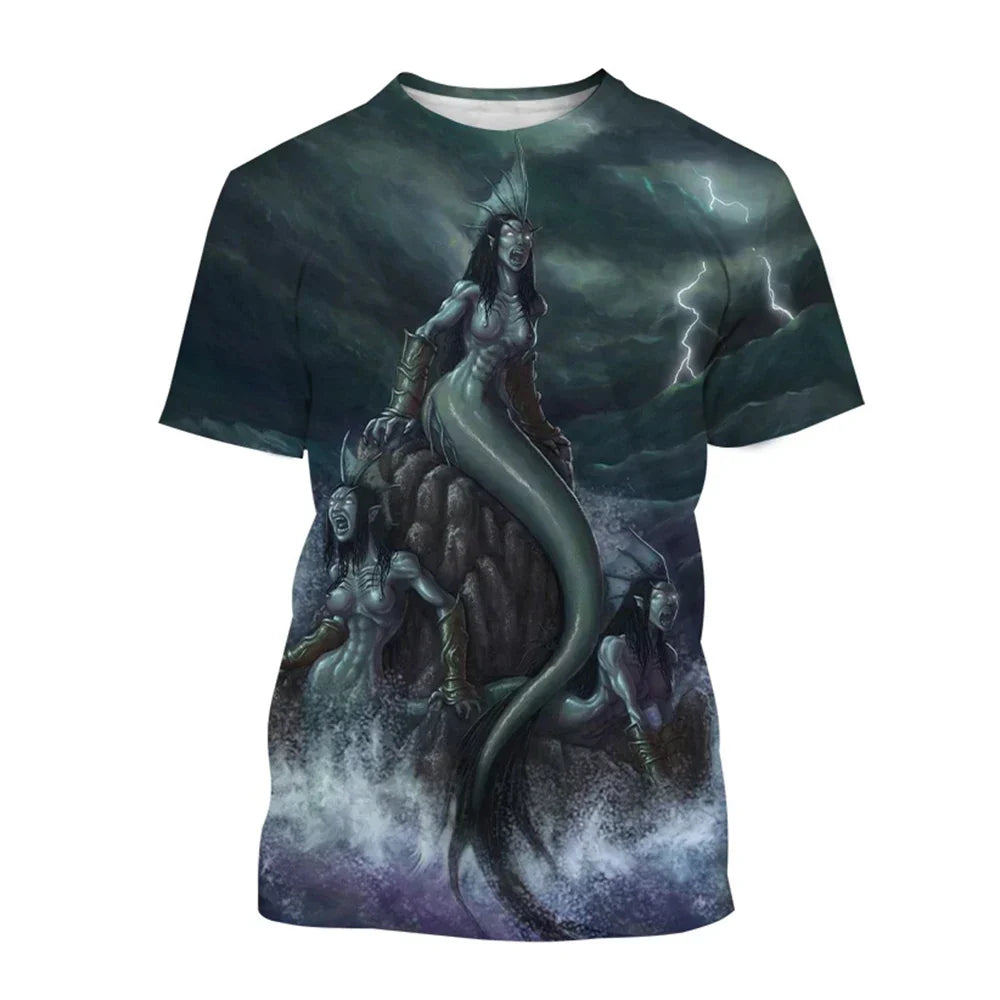 Siren's Call 3D mermaid and ocean print tee — Fiery Enchantress collection at Pedlar's Attic