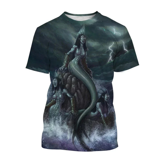 Siren's Call 3D mermaid and ocean print tee — Fiery Enchantress collection at Pedlar's Attic
