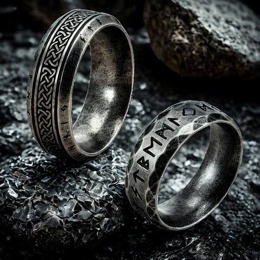 Viking rune ring — stainless steel Elder Futhark Norse amulet band at Pedlar's Attic