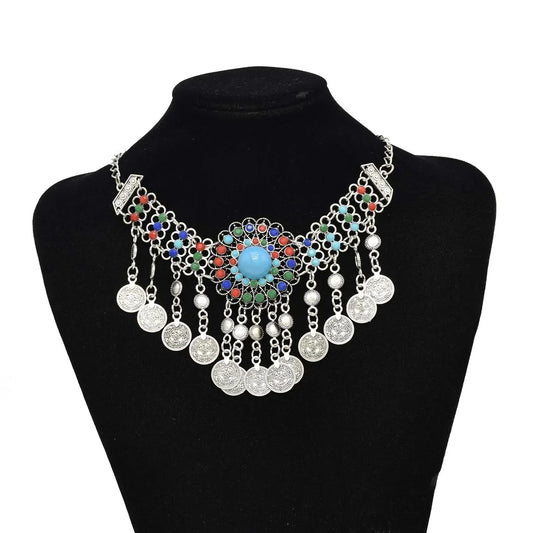 The Wanderer's Collar Tibetan boho statement necklace — Fiery Enchantress collection at Pedlar's Attic