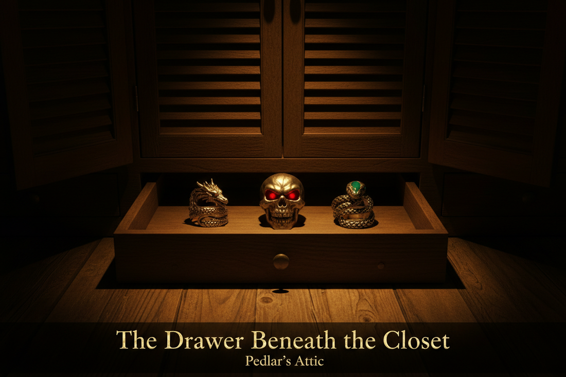 The Drawer Beneath the Closet — Skull, Dragon & Snake Adjustable Rings | Pedlar's Attic