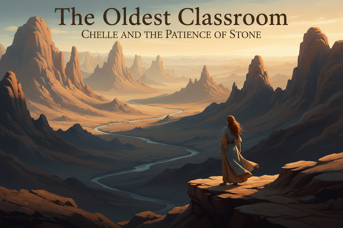 The Oldest Classroom — Chelle and the Patience of Stone | Earth Remembers Series | Drawer of a Hundred Mornings | Sunrise Steppes | Pedlar's Attic
