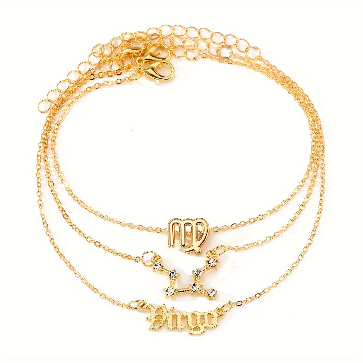 3 Pieces/ Set Golden Zodiac Anklets Set, Bohemian Elegant Ladies Multi-Piece Chain, Fashion Astrological Sign Charms For Women