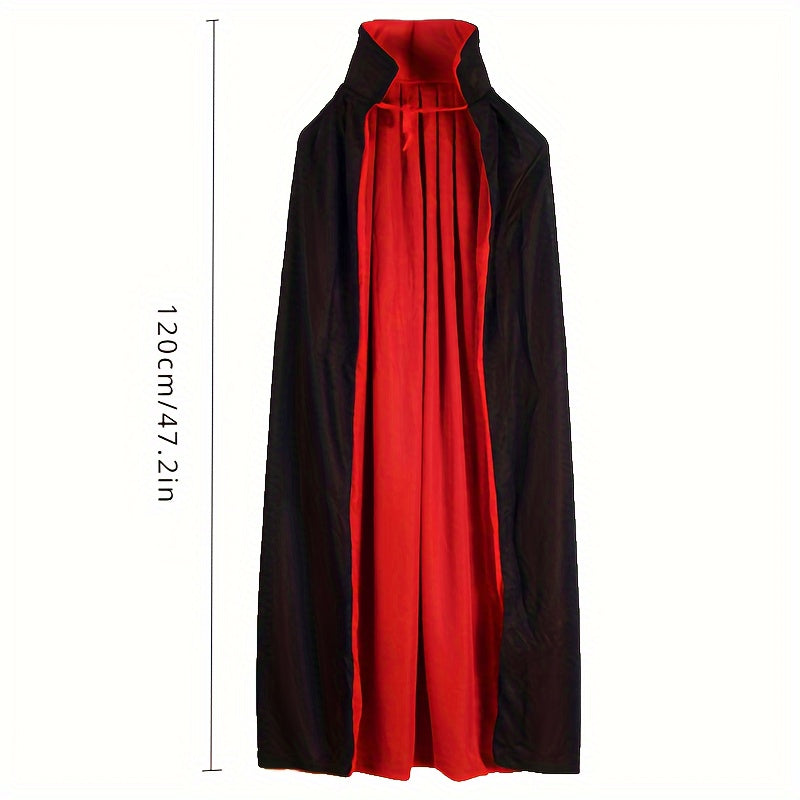 Halloween Double Layers Black & Red Cloak, Hooded & Stand Collar Style Available, Vampire Death Cosplay Cloak, LARP Party Supplies, Stage Performance Accessories