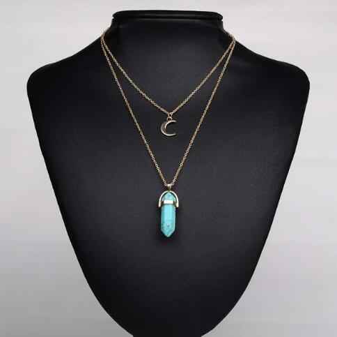 Artilady natural opal stone moon choker necklace stone crystal pendant - Pedlar's Attic