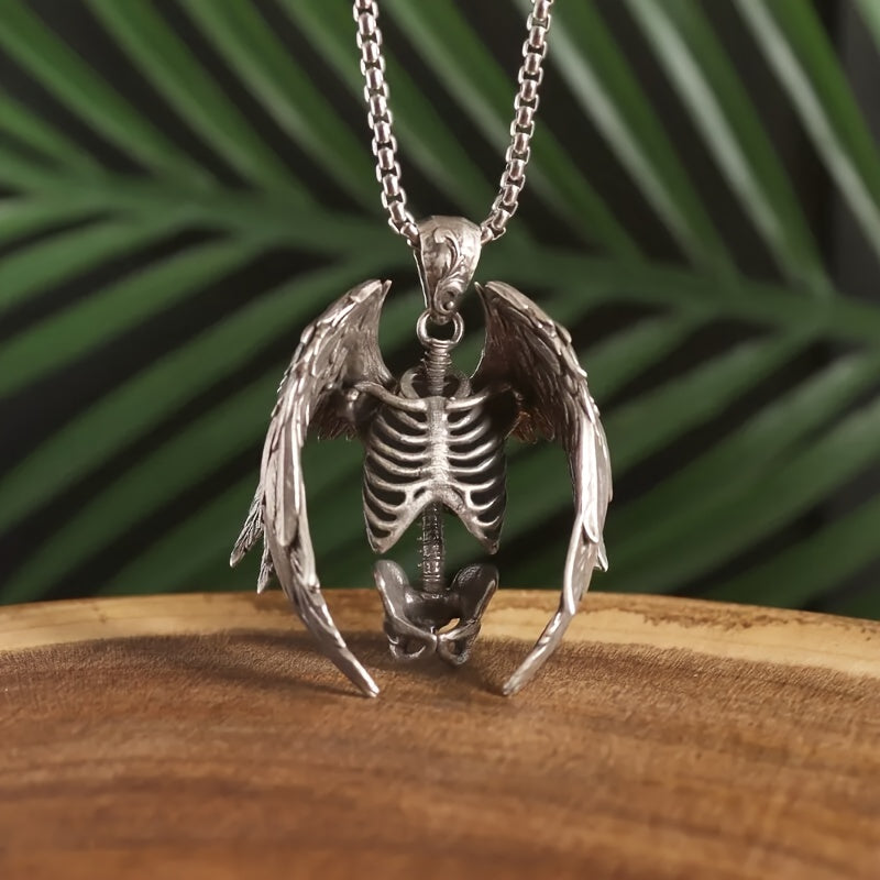 Gothic Wings Grim Reaper Pendant, Skull Necklace For Men, Punk Rock Jewelry Halloween Gift