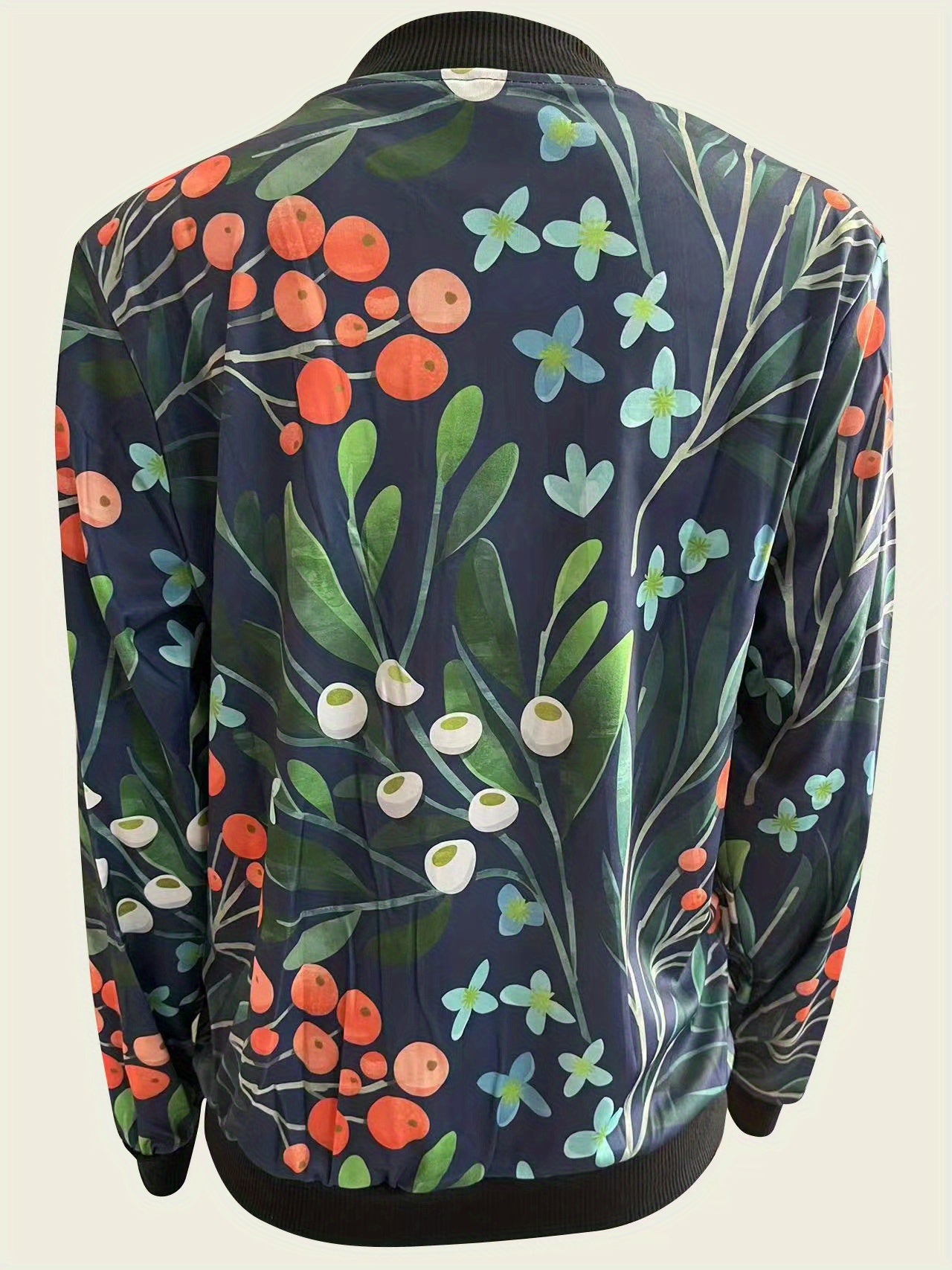 Graphic Print Zipper Jacket, Casual Baseball Neck Long Sleeve Outerwear, Women's Clothing