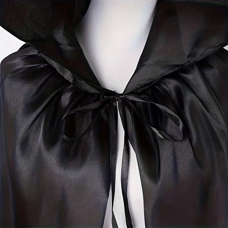 1pc Black Hooded Cloak - Witch Cosplay Accessories, Costumes Masquerade, Family Celebration Decor - Polyester - For Halloween, Cosplay, Parties - Perfect Gift for Costume Lovers & Halloween Enthusiasts