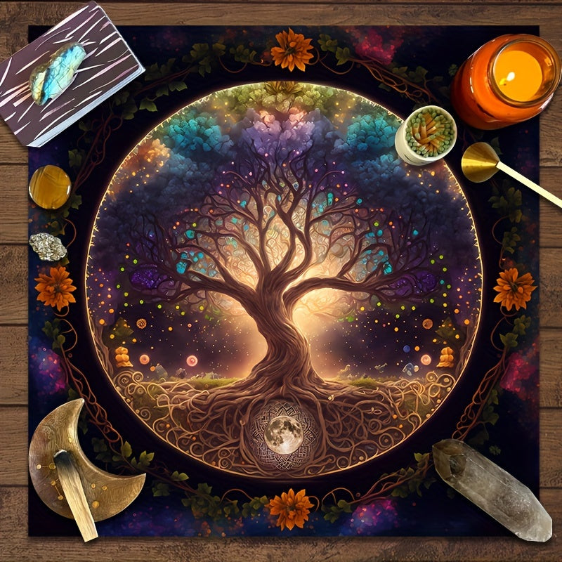 Tree Of Life Tarot Card Tablecloth - Polyester, Perfect For Witchcraft & Astrology Readings, Party Game Mat
