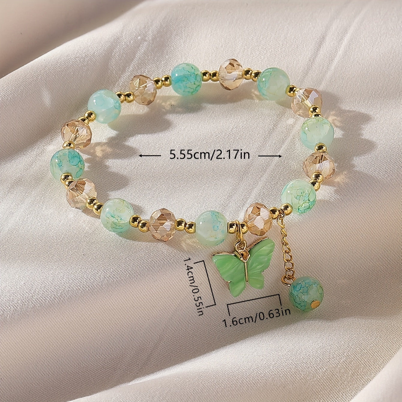 Y2K Style Beads Bracelet Butterfly Shape Pendant Ladies Elegant Hand String ((Random Order Beads)