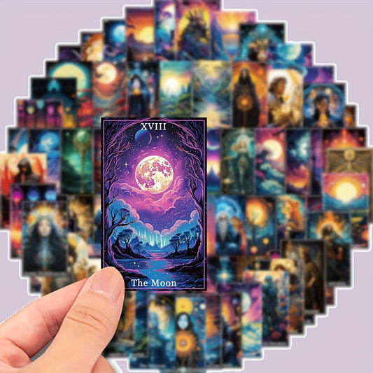 78pcs Fantasy Tarot Aesthetic Stickers, Graffiti Decoration Stickers, Waterproof Vinyl Stickers, For Water Bottle Car Cup Computer Guitar Bike Motorcycle Skateboard Helmet Luggage Diary, DIY Scrapbook Materials, Aesthetic Sti