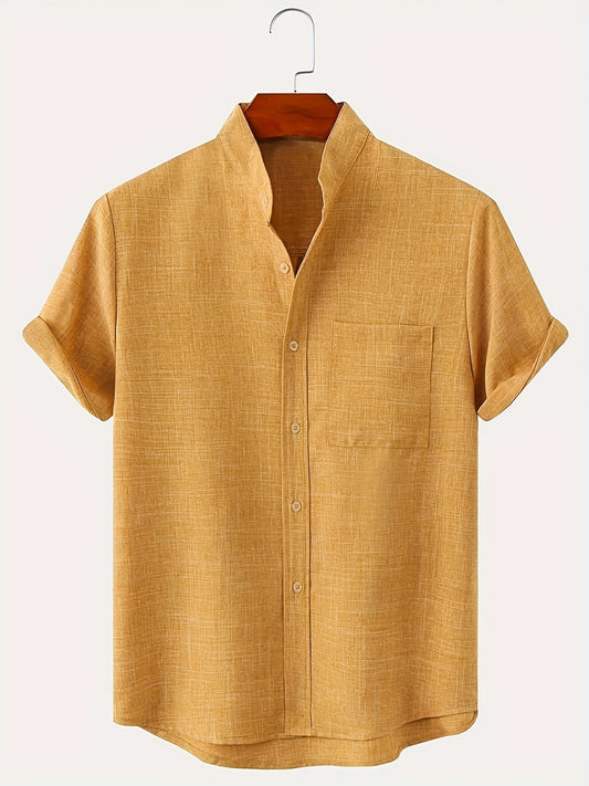 Relaxed Fit Mens Hawaiian Shirt - Soft Polyester, Stand Collar, Button Front, Chest Pocket, Short Sleeve, Machine Washable - Perfect for Weekend Casual, Summer Beach Vacation, Resort Wear