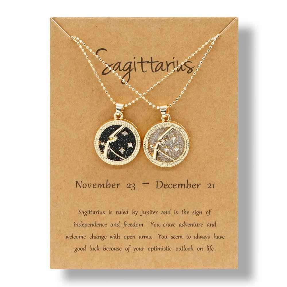 Fashion 12 Constellation Necklaces For Women Men Gold Chain Zodiac Sign Round Pendant Necklace Couple Jewelry Birthday Gift - Pedlar's Attic