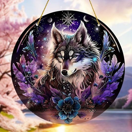 1pc, Mysterious Wolf Window Hanging Sun Catcher(20cm*20cm/8in*8in)Acrylic Plaque Suncatcher, Wolf Gifts, Gift For Mom, Family, Lover, Friends, Holiday Decorations, Fairy Garden Decor, Farmhouse Decor, Outdoor Yard Decor, Part