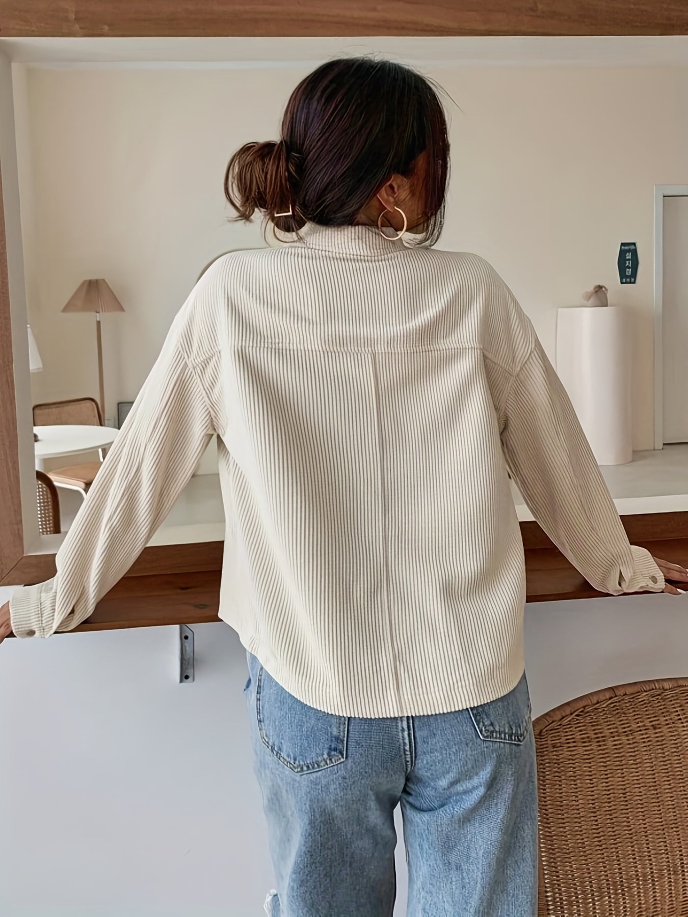Long Sleeve Corduroy Bomber Jacket - Classic Lapel Collar, Button Front, Single Breasted, Split Sleeve, Regular Fit - Perfect for Weekend Casual, Spring/Fall Season
