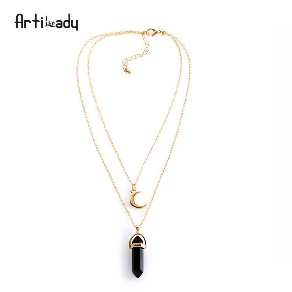 Artilady natural opal stone moon choker necklace stone crystal pendant - Pedlar's Attic