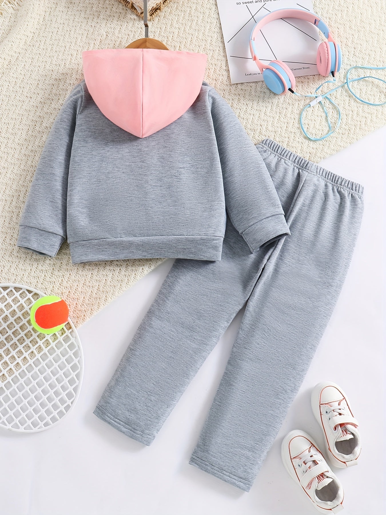 2pcs Girl's Zipper Hoodie Outfit, Color Clash Jacket & Pants Set, Sporty Style, Toddler Kid's Clothes For Spring Fall