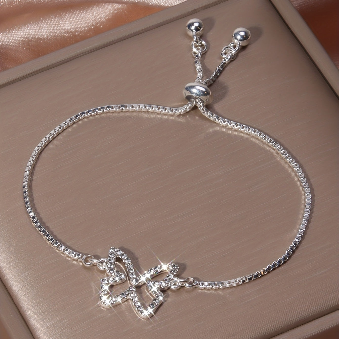 Full Of Shiny Rhinestones Hollow Butterfly Shape Tennis Bracelet Elegant Copper Hand Jewelry Decor