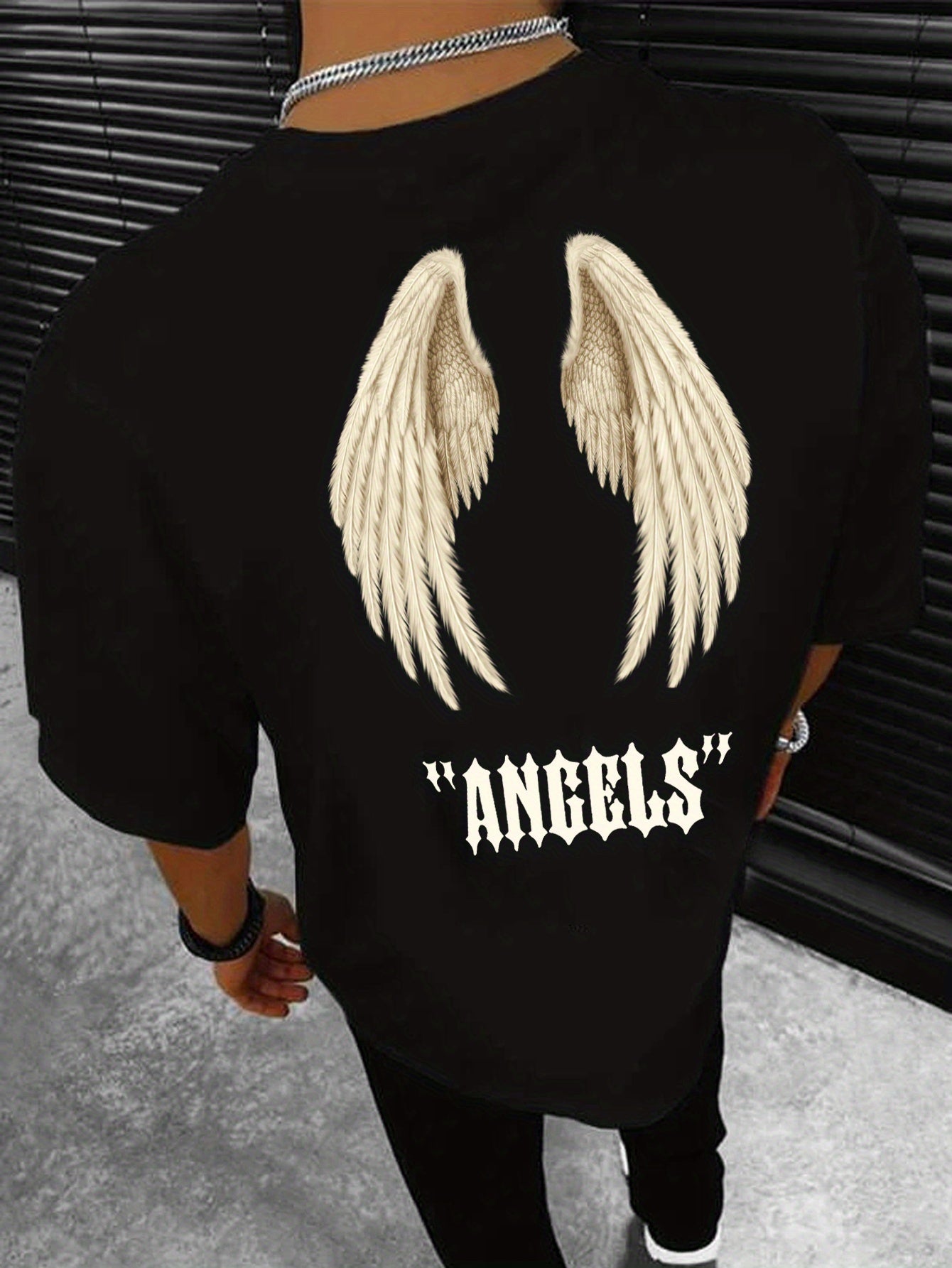 Mens Angel Wings Graphic Tee - Fashionable Casual Wear - Comfortable Solid Color Stretch Tee for Spring Summer - Lightweight Round Neck Design for Daily Style