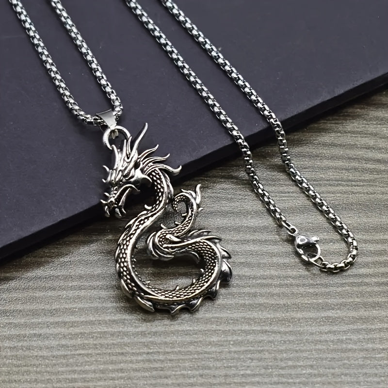 Boys' Creative Dragon Pendant Necklace, Fashion Jewelry Decoration Accessories for Holiday Birthday Party Gifts