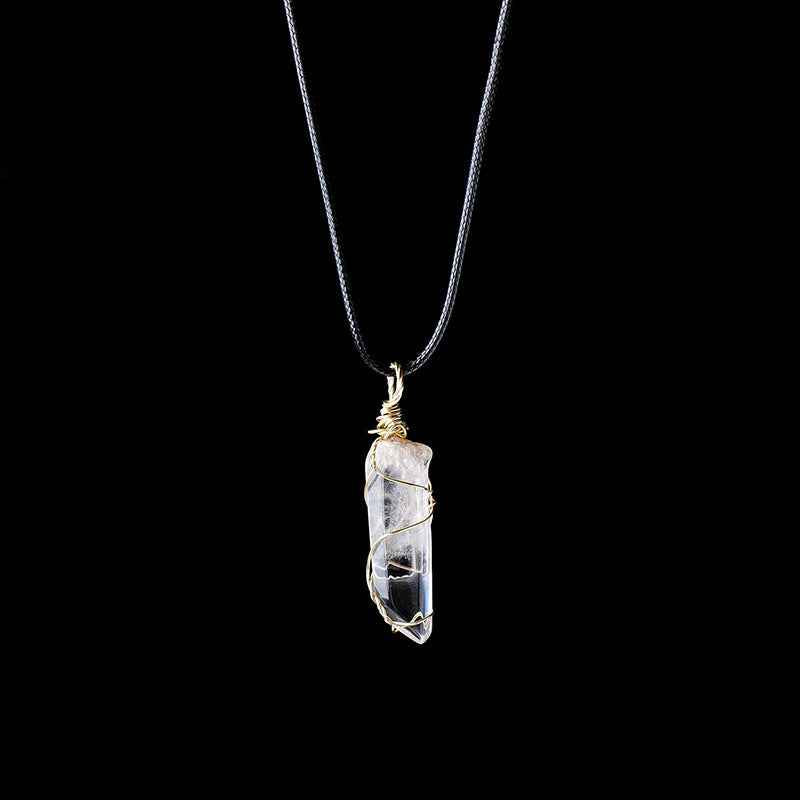 White crystal winding necklace, crystal raw stone, single crystal hexagonal pillar, winding pendant - Pedlar's Attic
