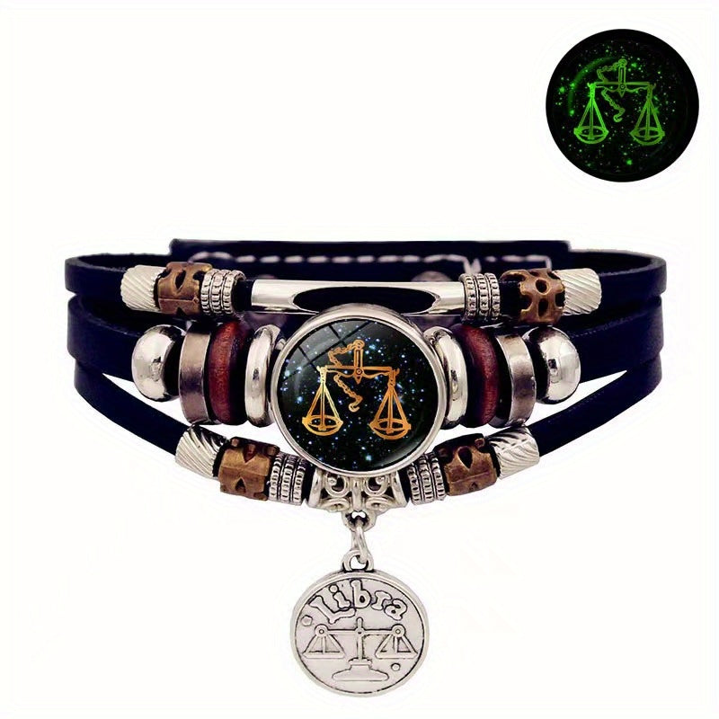 1pc 12 Zodiac Luminous Leather Bracelet Men Women Handmade Multilayer Beaded Bracelet Creative Hand Jewelry Bracelet Party Birthday Favors
