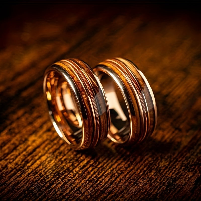 1pc Men's Fashion Guitar String & Whiskey Barrel Shaped Mens Wedding Rose Golden Band, Engagement Anniversary Gift, Titanium Steel Promise Ring For Husband Gift