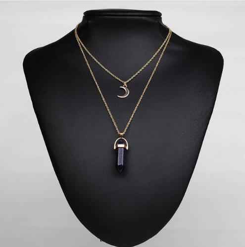 Artilady natural opal stone moon choker necklace stone crystal pendant - Pedlar's Attic