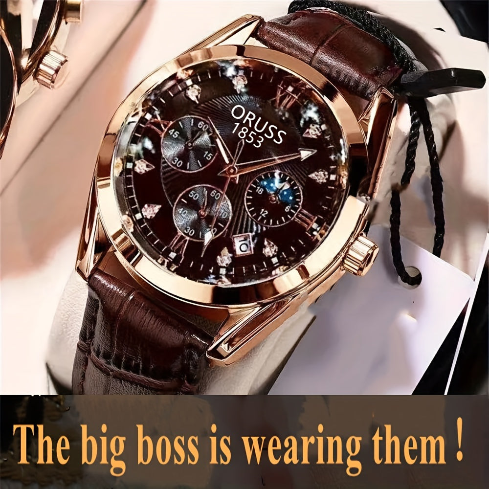 Mens Round Quartz Watch - Funky PU Leather Strap, Non-Waterproof, Electronic Pointer Display, Alloy Case, Ideal Gift for College Gentleman