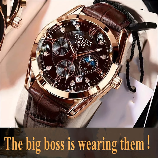 Mens Round Quartz Watch - Funky PU Leather Strap, Non-Waterproof, Electronic Pointer Display, Alloy Case, Ideal Gift for College Gentleman